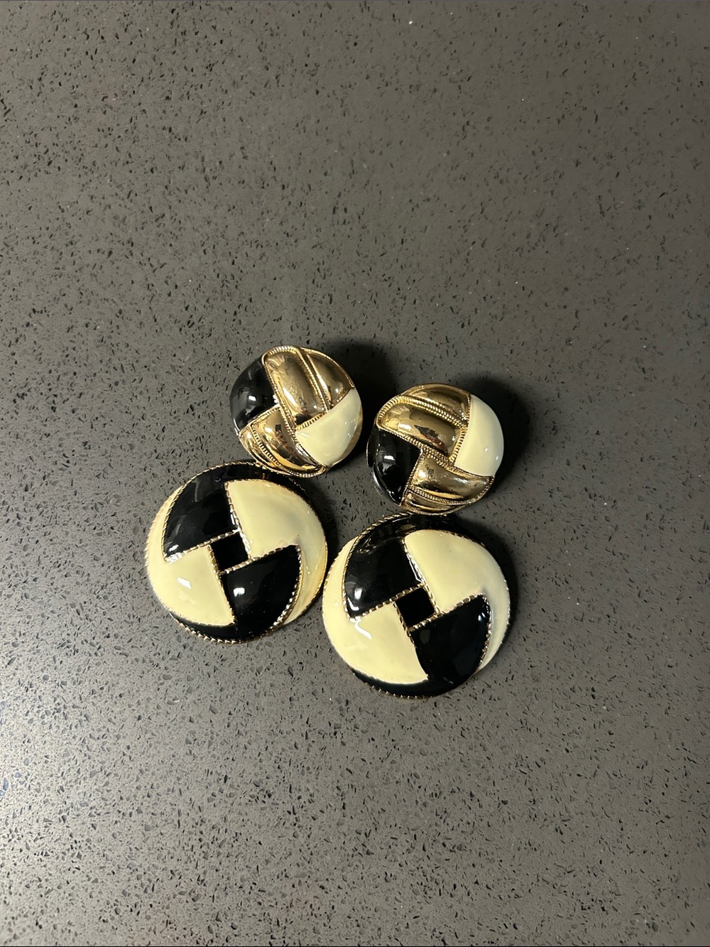 Woman’s Earings Black and Cream Round- Gold Trim